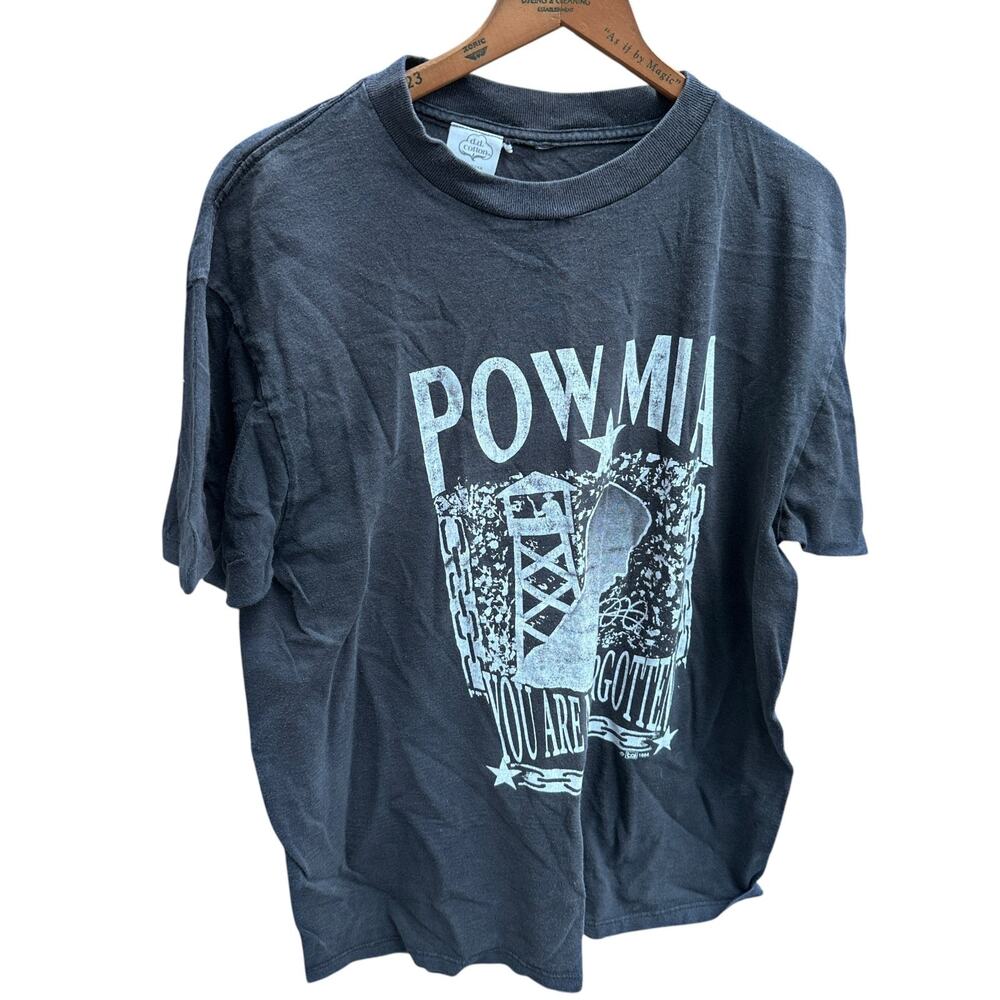 Vintage 1980's Single Stitch POW MIA Black Shirt Size L Large